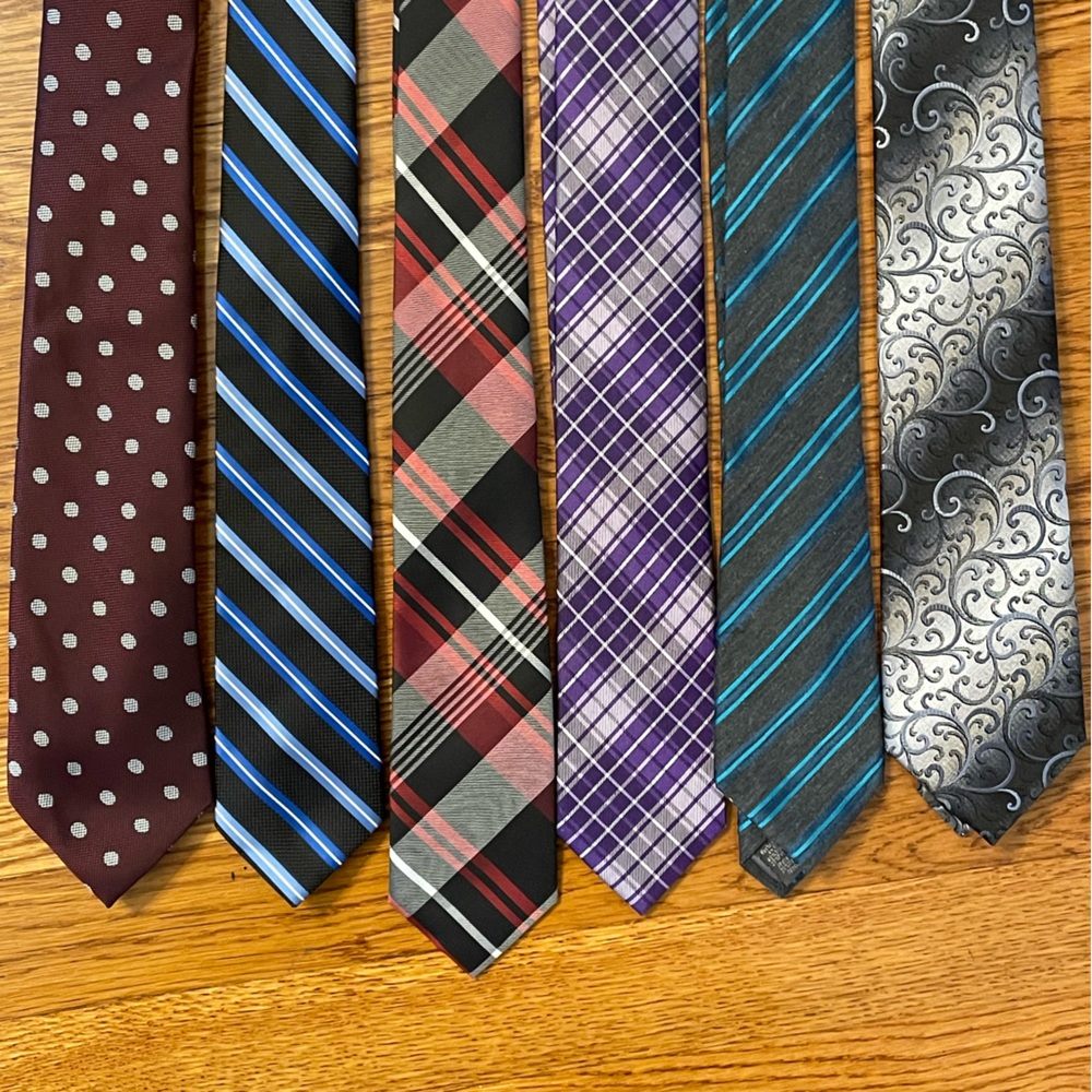 6 Assorted Dress Ties- including Brands like Van Heusen